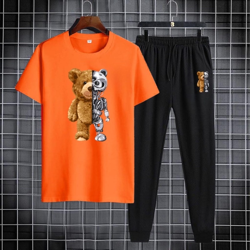 BAJU SETELAN ONE SET PRIA KAOS DAN CELANA JOGER PANJANG COWOK BEAR ROBOT