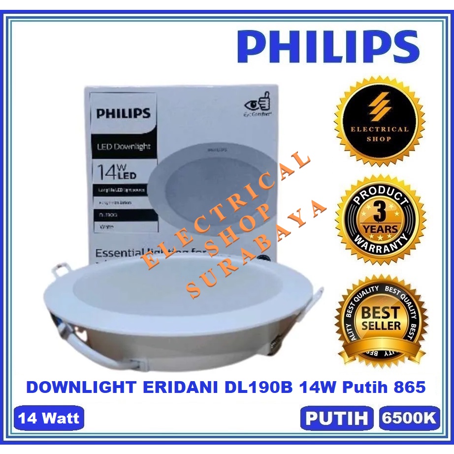 PHILIPS DOWNLIGHT LED ERIDANI 14W 14 WATT PUTIH ATAU KUNING 6 INCI D150 865 830 6500K 3000K DL190B GN 2 LAMPU TANAM PLAFON 6&quot; INCH &quot; (GARANSI &amp; HARGA GROSIR) PENGGANTI 7.5W 7.5 WATT BESAR