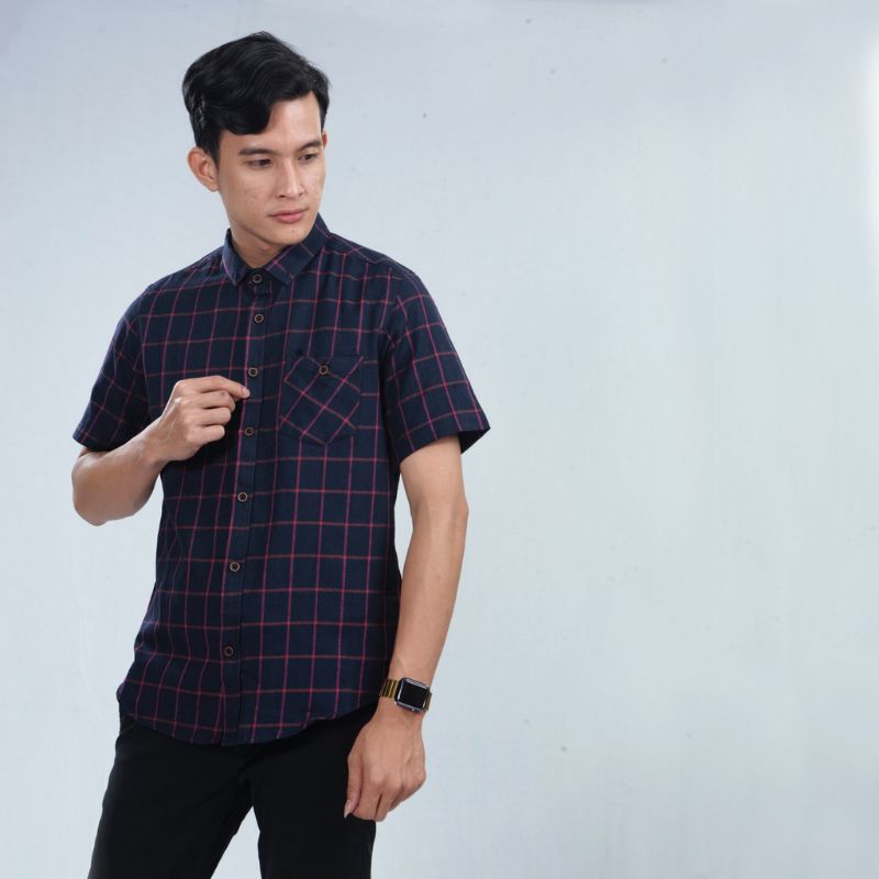 Baju Kemeja Pria Lengan Pendek Flanel