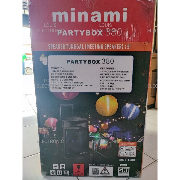 Speaker Portable Minami PARTYBOX 380 15 Inch 2 Mic Wireless ORIGINAL