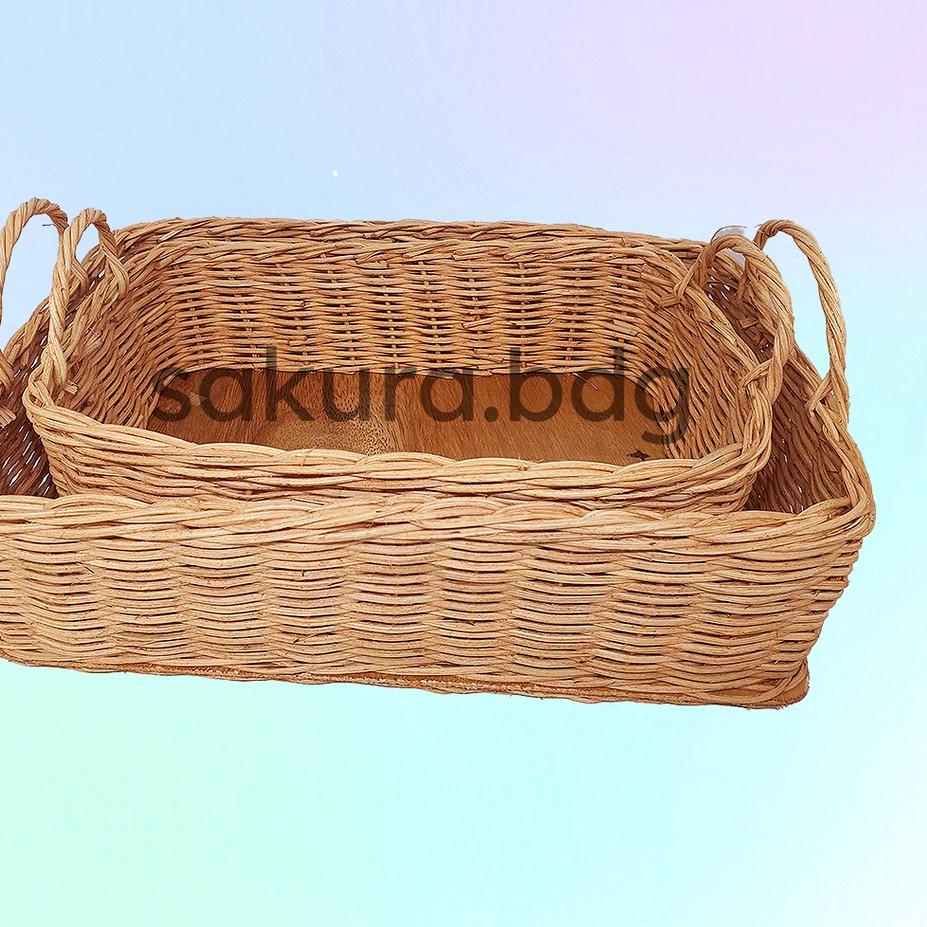 

New Stock--K84MB - Keranjang rotan cantelan alas triplek M 30x20x9 cm hampers lebaran parcel buah kue snack kosmetik hantaran seserahan souvenir