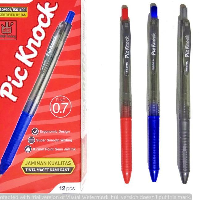 

Miliki Pulpen / Pena Semi Gel Zebra Pic Knock 0.7 mm Hitam Biru Merah - Lusinan