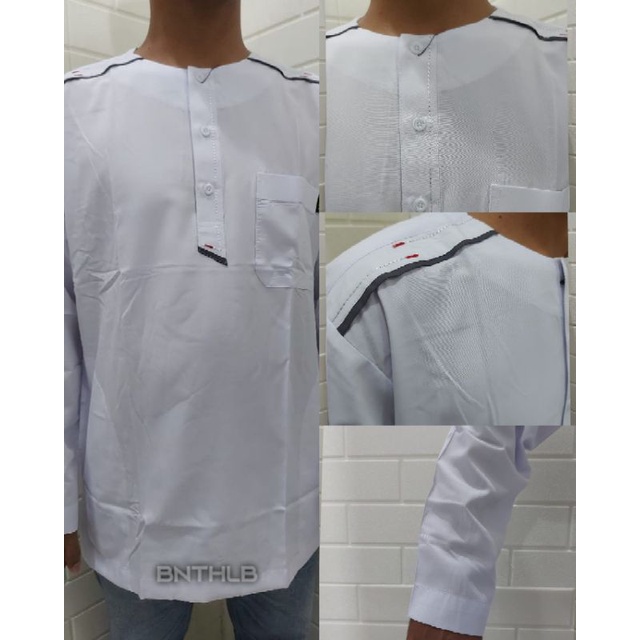 Baju Koko Muslim Kerah Oblong Al-Wafa / AWF Bronze Putih Polos Lengan Panjang