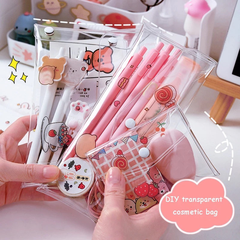 Bening Kantong Penyimpanan PVC Tas Kosmetik Tahan Air Tas Makeup Multifungsi Transparan Ins Style Travel Portable Makeup Brush Storage Bag Lipstik Tas Penyimpanan Tas Alat Tulis