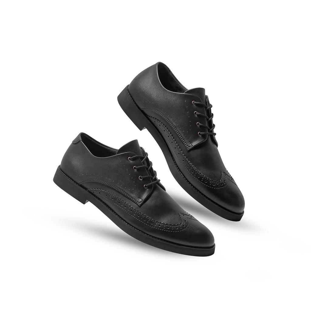 Legacy Black | Sepatu Pantofel Hitam Pria Casual Kerja Cowok Oxford Longwing Wingtip Pantofel Laki | Lvnatica x FORIND