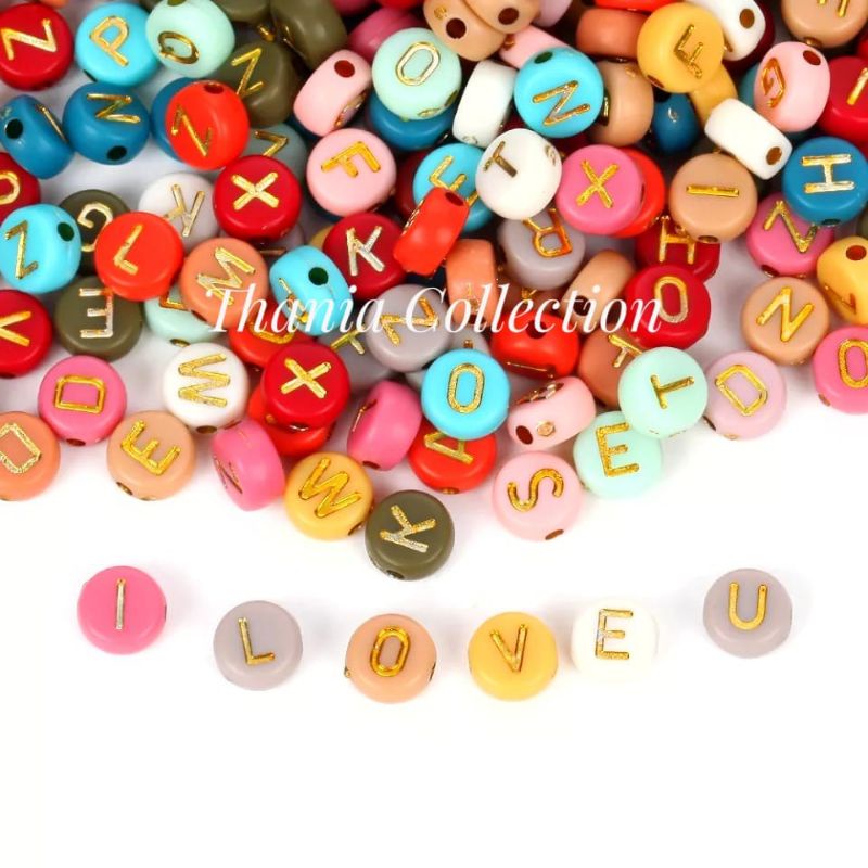 Manik Huruf Bulat Doff Warna - Bisa Pilih Huruf