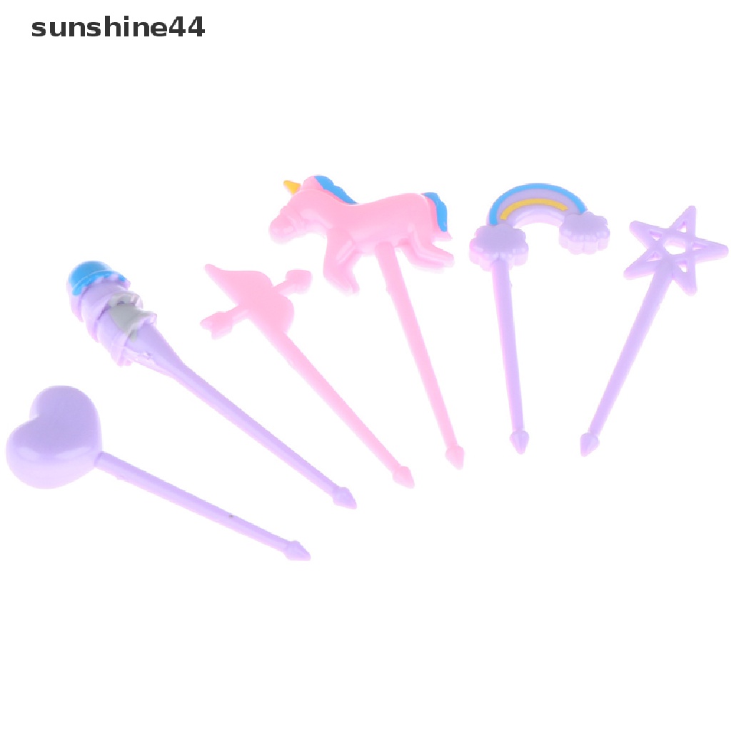 Sunshine 6pcs Garpu Buah / Kue Kecil Portable Bahan Plastik Motif Kartun Hewan