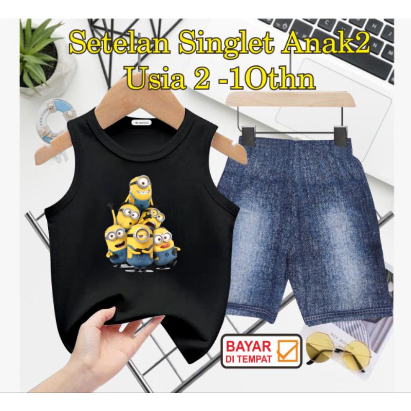 ((SETELAN SINGLET ANAK SEMI JEANS/M1N1ON DIGITAL SABLON