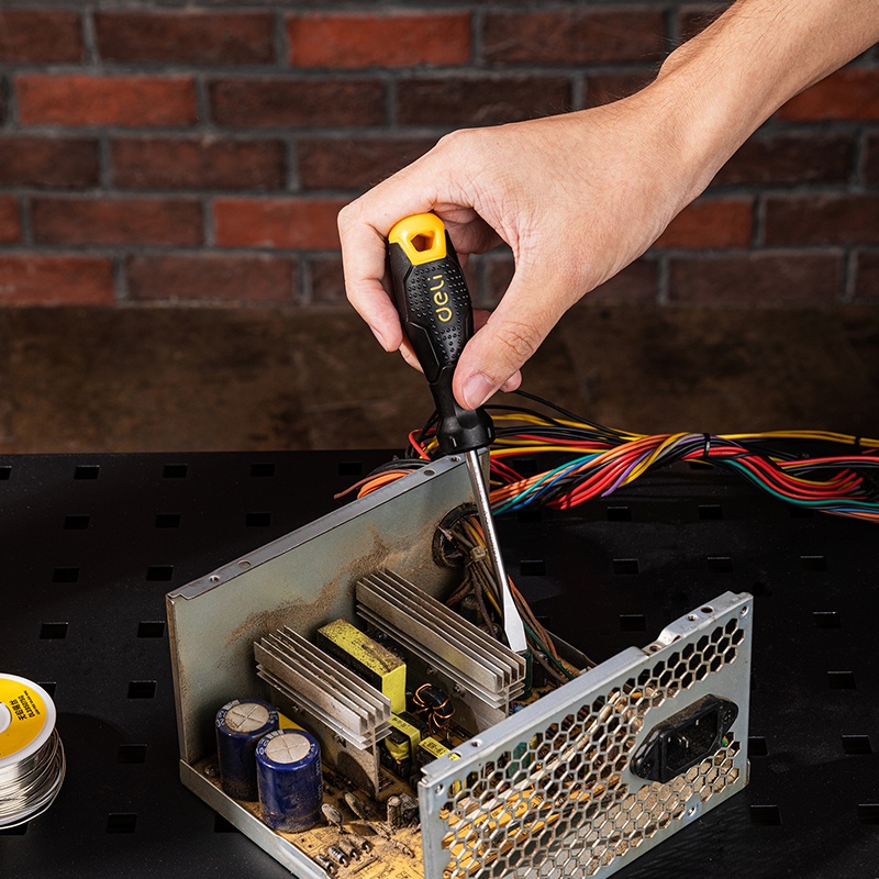 Deli Obeng Bolak Balik Panjang Obeng Kecil Obeng Magnet Besar Gagang Karet 2 in 1 Phillips Screwdriver Slotted Screwdriver