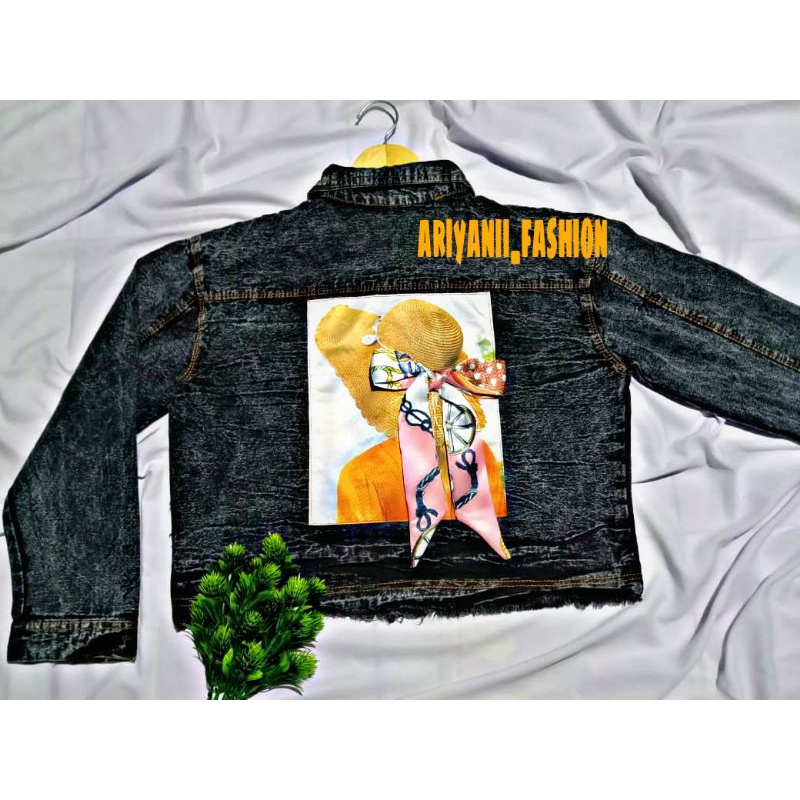 ARN - JAKET JEANS WANITA PITA BELAKANG JACKET JINS CROP OVERSIZE DENIM LD 120cm CEWEK SOBEK RAWIS MURAH KOREAN KEKINIAN ORIGINAL SNOW Wash