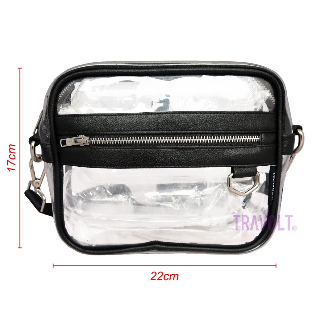 Premium Sling bag List Kulit - Tas Selempang Transparan - Hitam Kulit - Travolt - Tas PVC Mika Tebal - Tas Konser KPOP - Hand bag Tas Selempang - Miyoung