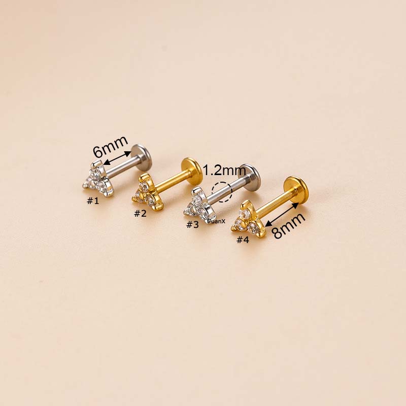 1pc Anting Tusuk Bentuk Segitiga Bahan Stainless Steel 16 Gage Dengan Zircon Untuk Wanita