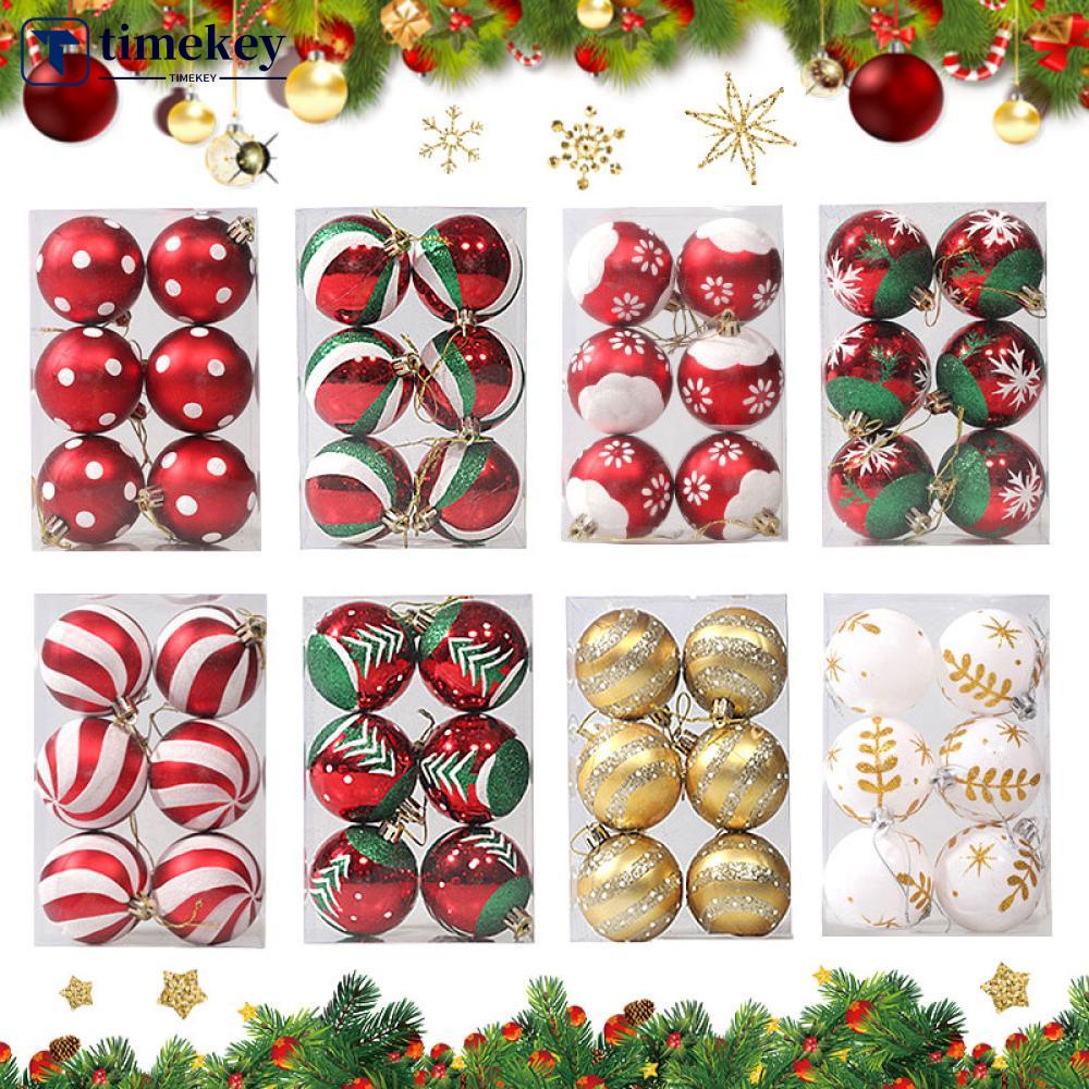 Timekey 6Pcs Ornamen Gantung Bola Glitter 6cm Untuk Dekorasi Pohon Nataltahun Baru H8K6