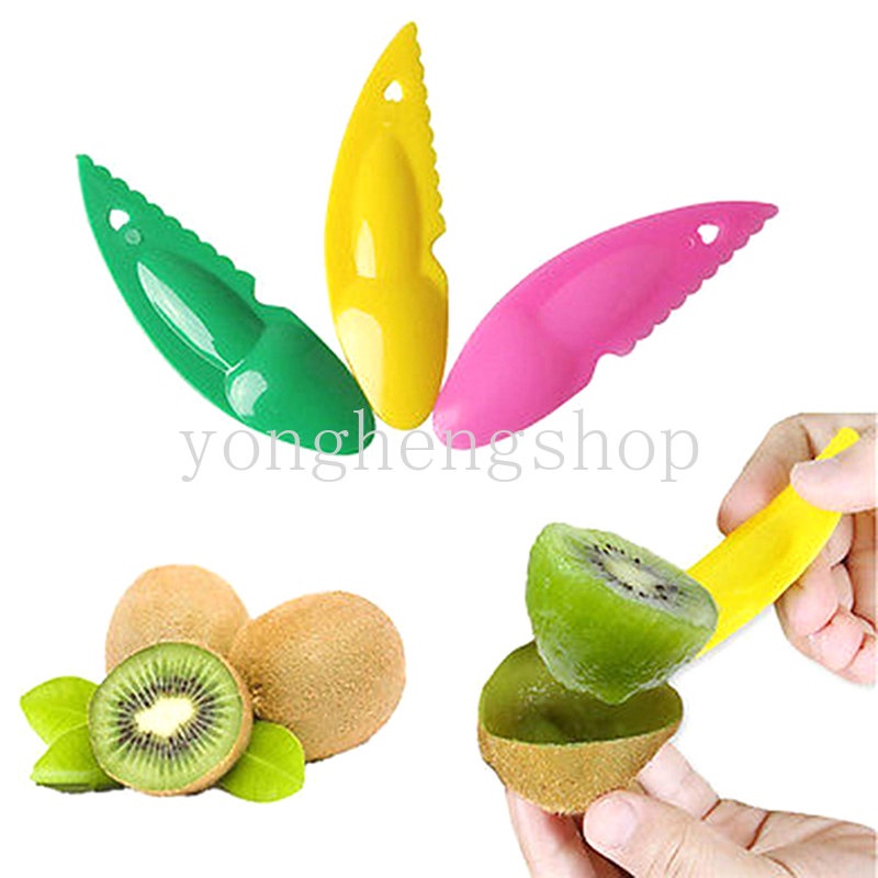 3 Pcs / set Sendok Pisau Pengupas Buah Kiwi 2 In 1 Bahan Plastik Untuk Dapur