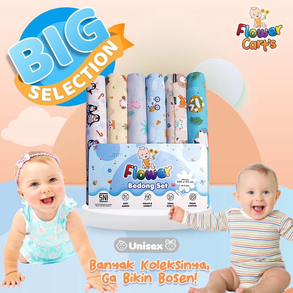 Bedong Bayi Jumbo Motif 6 pcs Laki-laki Perempuan Kain Bedongan Bayi SNI isi 6 pcs 100 x 90 cm Perlengkapan Bayi Baru Lahir Newborn