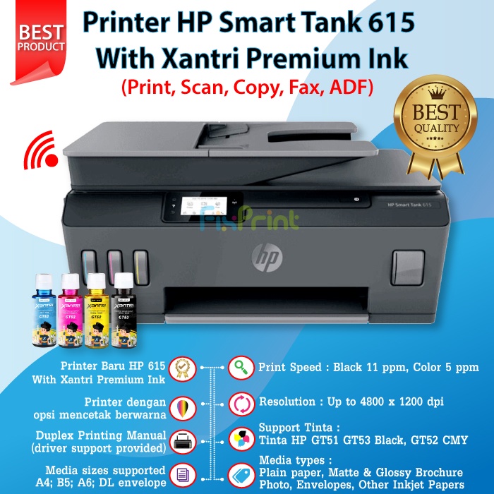 Printer HP Smart Tank 615 Wireless All-in-One Print Scan Copy WiFi Wireless Bergaransi