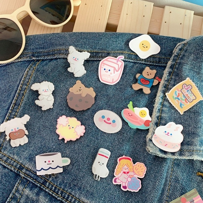 Cute Pin Brooch Bros Akrilik Korea Pin Tas Lucu Kartun Dari Hati Beruang Telur Rebus Yayli Lencana Tas Aksesoris -Doo