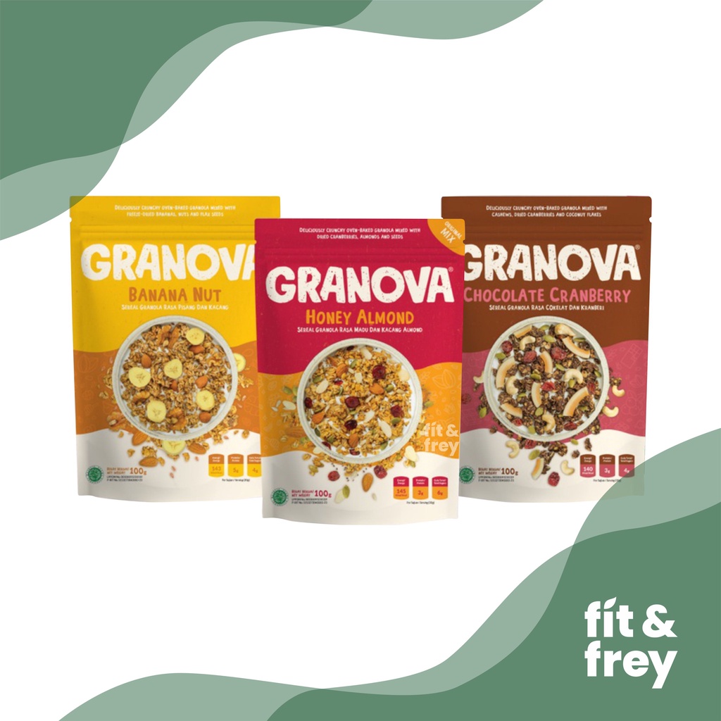 

GRANOVA Granola 100g - Sereal Sarapan Sehat - Honey Almond / Chocolate Cranberry / Banana Nut / Berry White