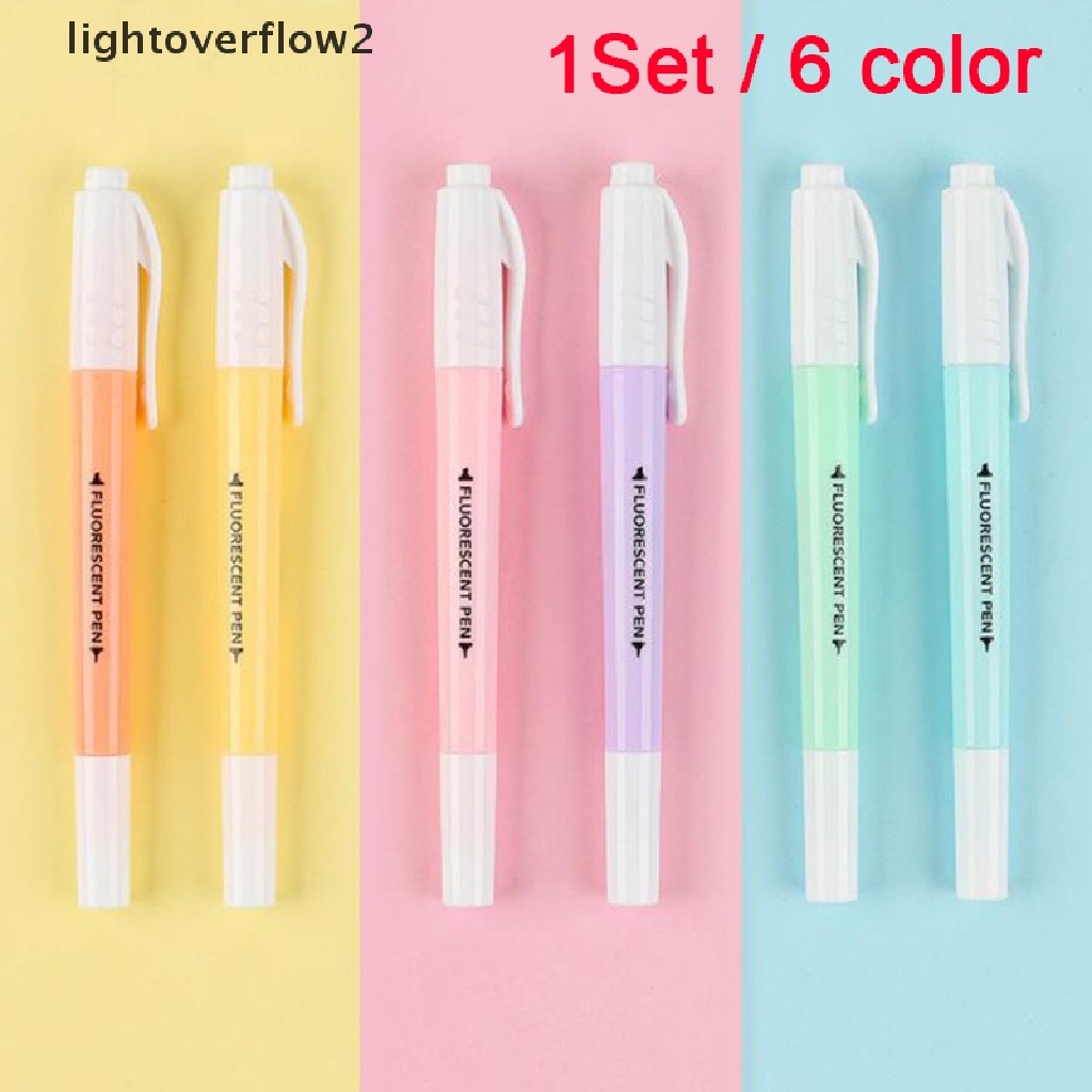 (lightoverflow2) 6pcs / Set Spidol Dua Sisi Warna Permen Untuk Sekolah / Kantor