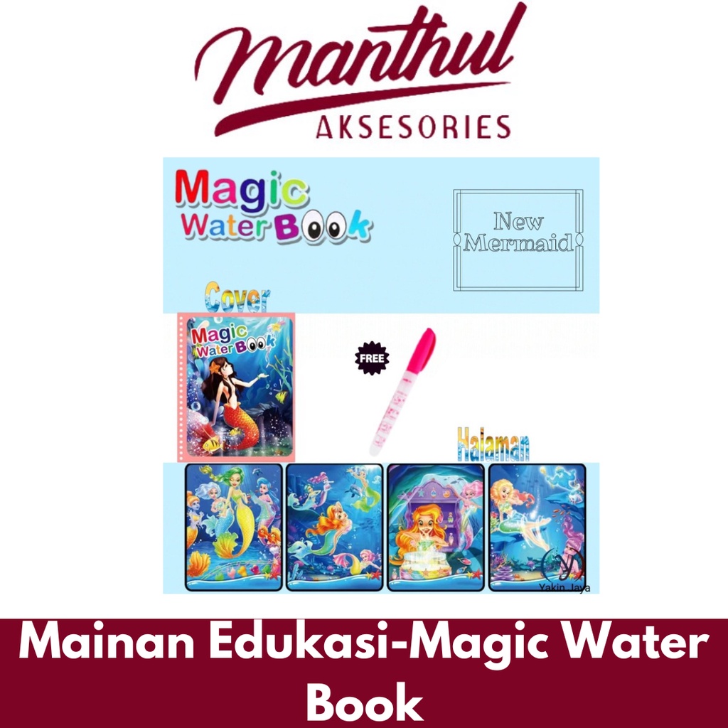 Mainan Anak Magic Water Book Buku Air Gambar Warna Free Pena Edukasi