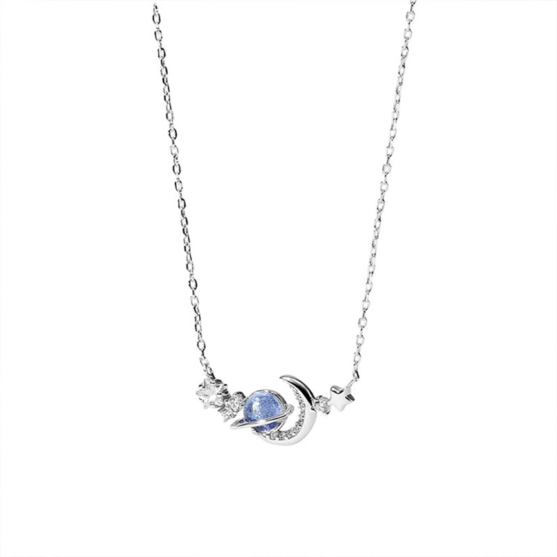 Kalung Choker Liontin Planet Bintang Bulan Warna Silver Untuk Wanita