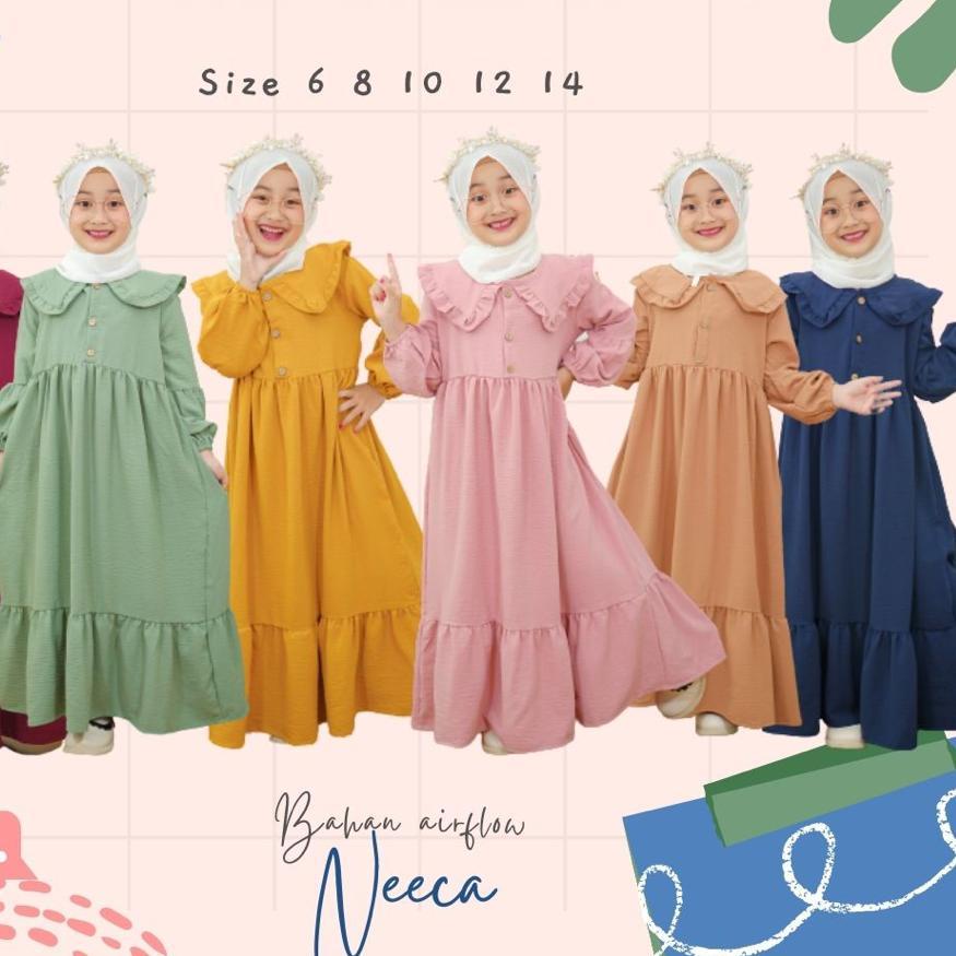 *Paling Laku* GAMIS ALUNA GAMIS ANAK JUNIOR BAHAN RAYON CRINKLE AIRFLOW NEECA KIDDOS SIZE 6 8 10 12 