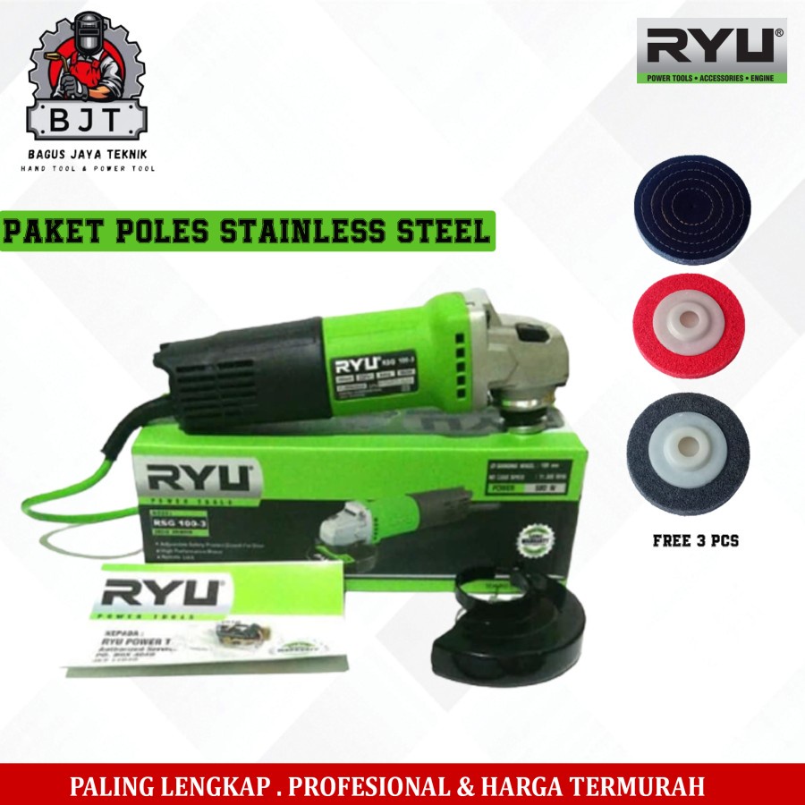 Mesin Gerinda Tangan RYU 4inc Angle Grinder RSG 100-3 FREE NON WOVEN