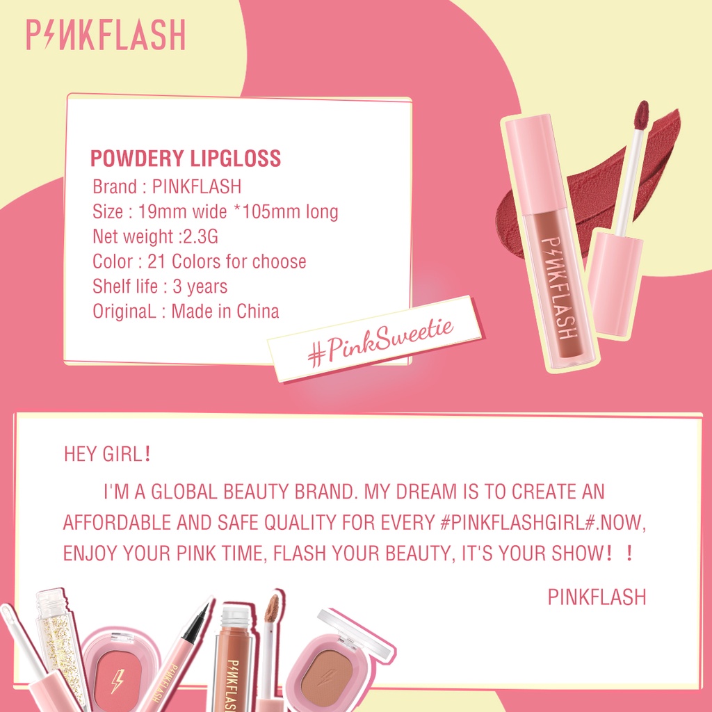 PINKFLASH #PinkSweetie Velvet Matte Lip Clay Lightweight High Pigment Lip Mud For Lip &amp; Cheek Waterproof Lipstick