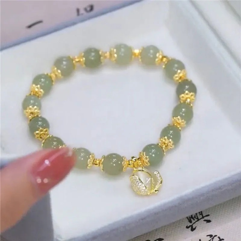 Gelang Tangan Manik-Manik Batu Jade Hetian Natural Mewah Untuk Wanita ACKER