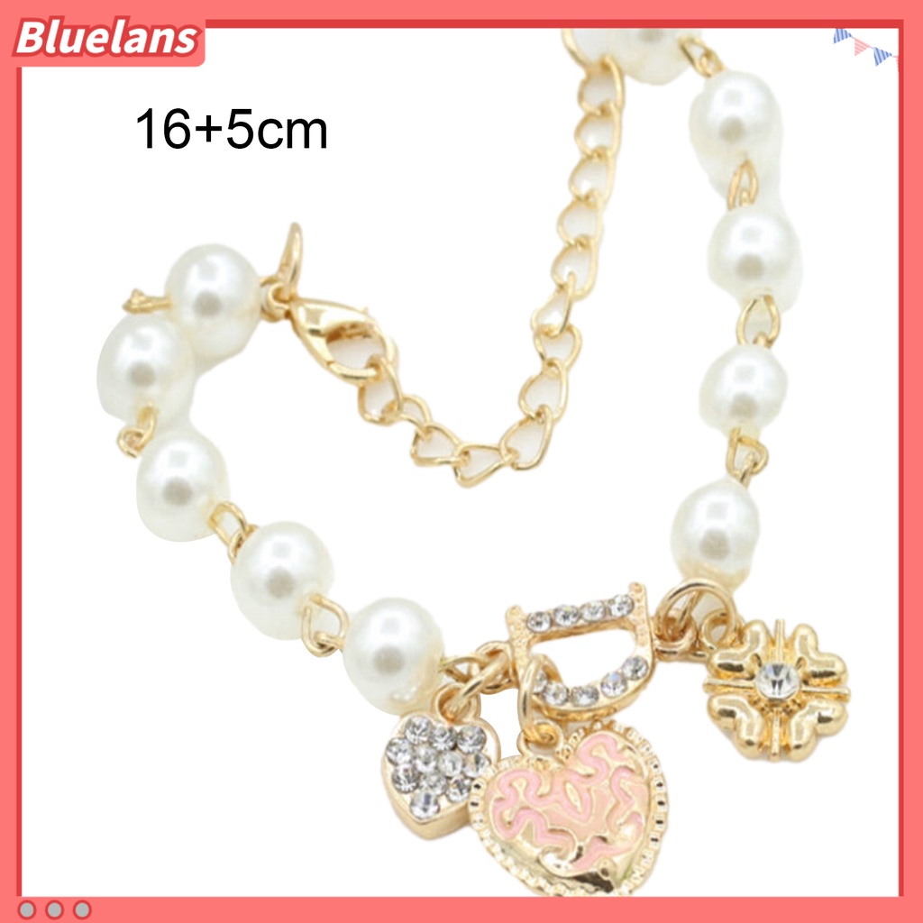Bluelans Women Fashion Love Heart Pendant D Letter Rhinestone Faux Pearl Chain Bracelet Party