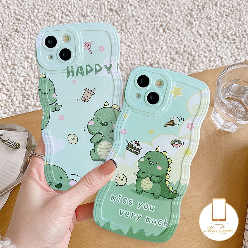 Redmi Note9 10 8 Note 11 Pro+Lovely Casing Redmi 12C 9T 10 9 9A 10C 10A 9C NFC A1 A1+Note 10s 11s 10 Pro Max Plus Kue Donat Happy Milk Tea Little Dinosaurus Wavy Edge Case