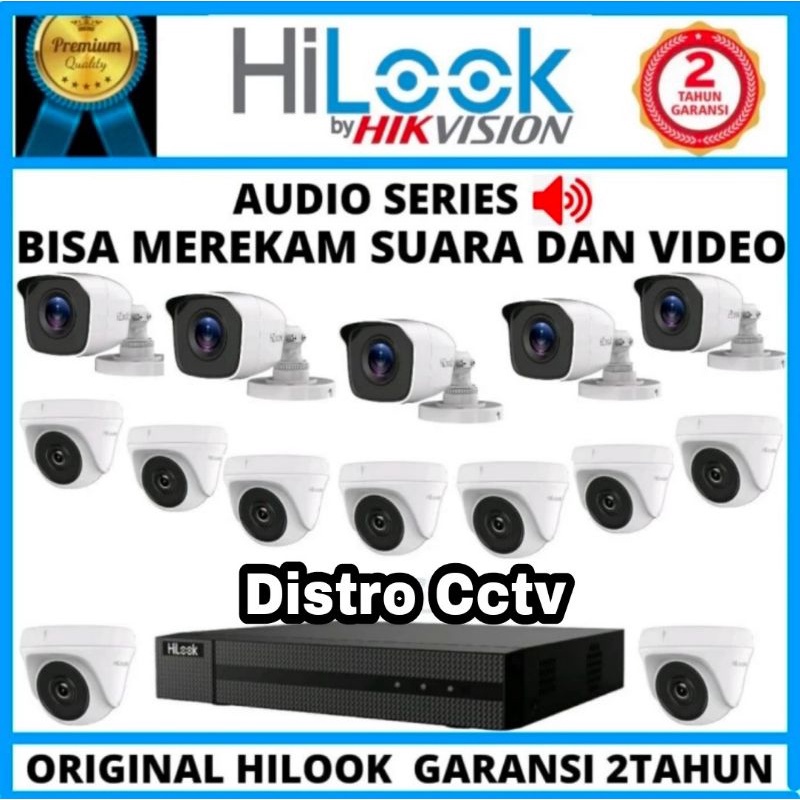 Paket Camera Cctv Hilook 16ch 2mp Audio Series Built-in Mic 14 Kamera Indoor Outdoor 2 MP Full HD 1080p DvR 16 Channel Hilok Komplit