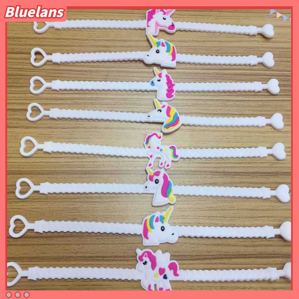 5 Pcs Gelang Motif Kartun Unicorn Bahan PVC Dapat Disesuaikan Untuk Hadiah Anak