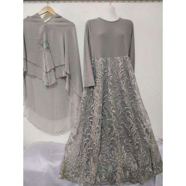 Gamis BRUKAT mix jersey burkat full MASYITHA brokat set syari khimar terbaru pesta masyita