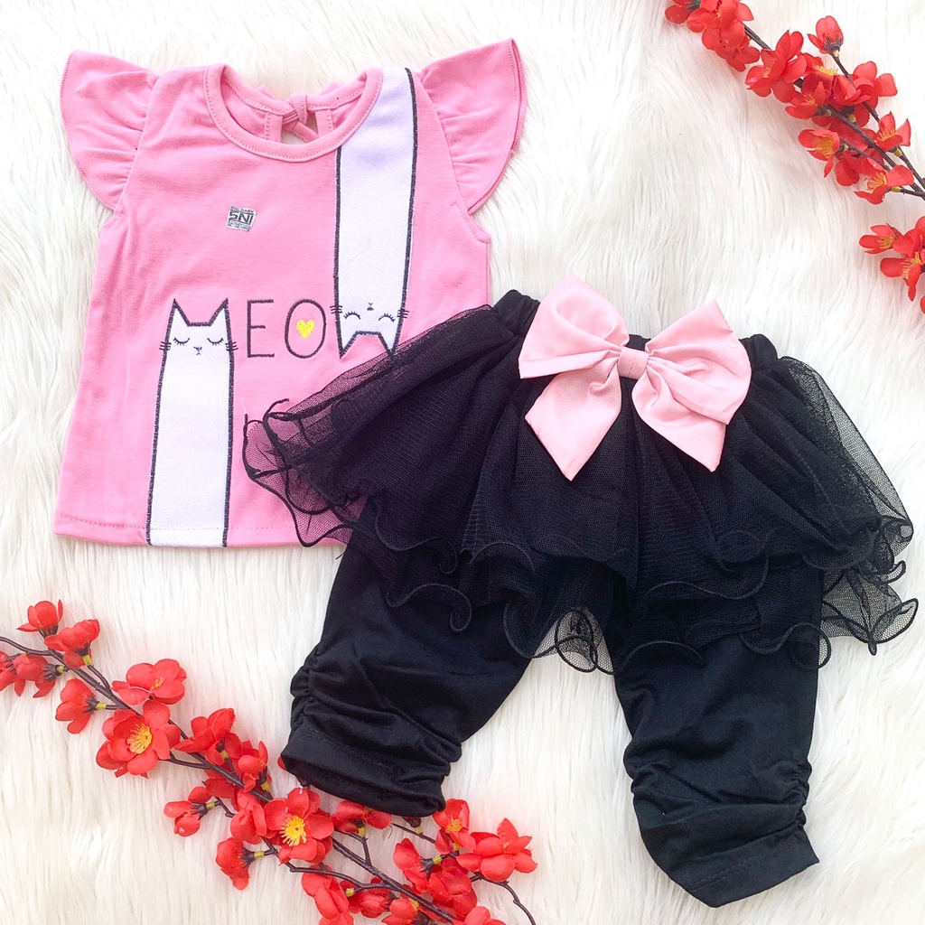 Baju setelan kaos celana tutu motif lucu cantik fashion anak bayi cewek perempuan babygirl murah meo