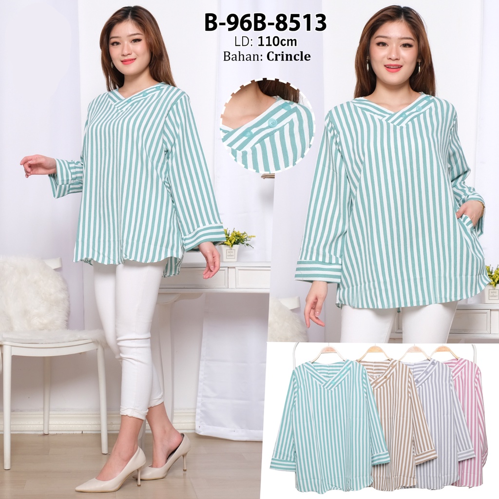 Clachella Baju Atasan Wanita Crincle Motif Salur, Blus B96B8513