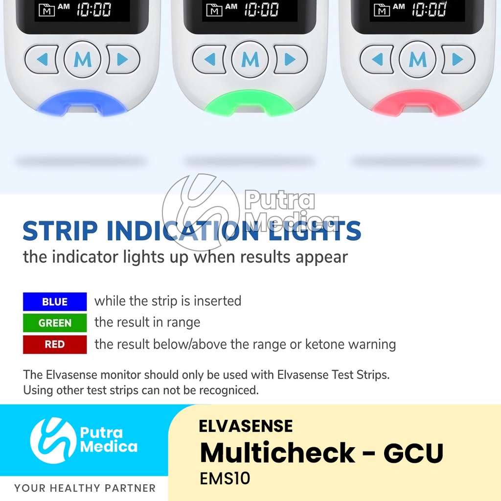 Elvasense 3in1 Multifunction GCU (Glukose, Cholesterol, Urid Acid) EMS10 / Alat Cek Monitor Gula Darah, Kolesterol dan Asam Urat