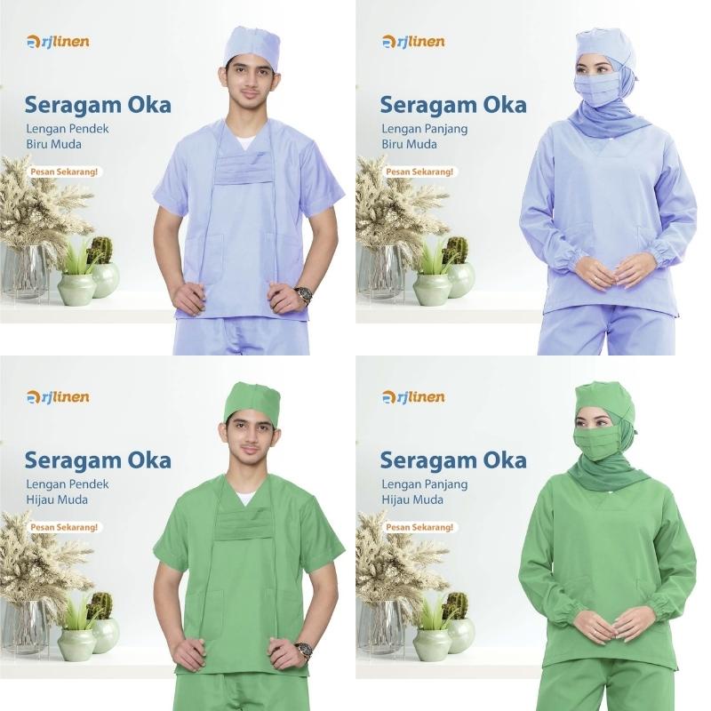 Baju Seragam OKA Perawat Suster Petugas Klinik Bidan Rumah Sakit Scrub Medis OK Lengan Pendek Panjang Unisex RJLINEN