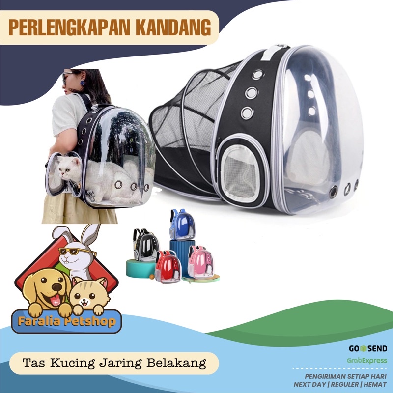 Tas Ransel Transparan Kucing Anjing Cat Dog Astronot Motif Jaring Lipat Capsule Pet Transparant