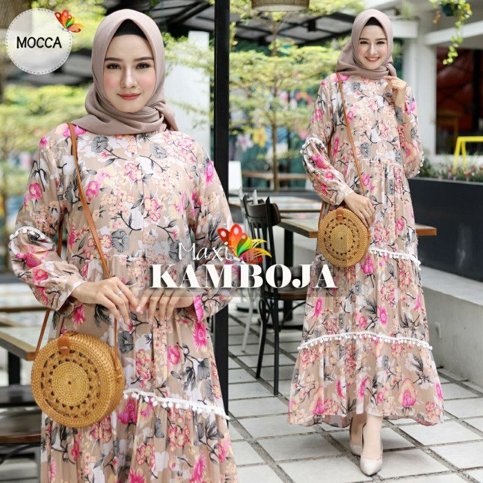 GAMIS baju muslim gamis wanita kamboja katun rayon motif bunga real pict termurah arab dress terlari