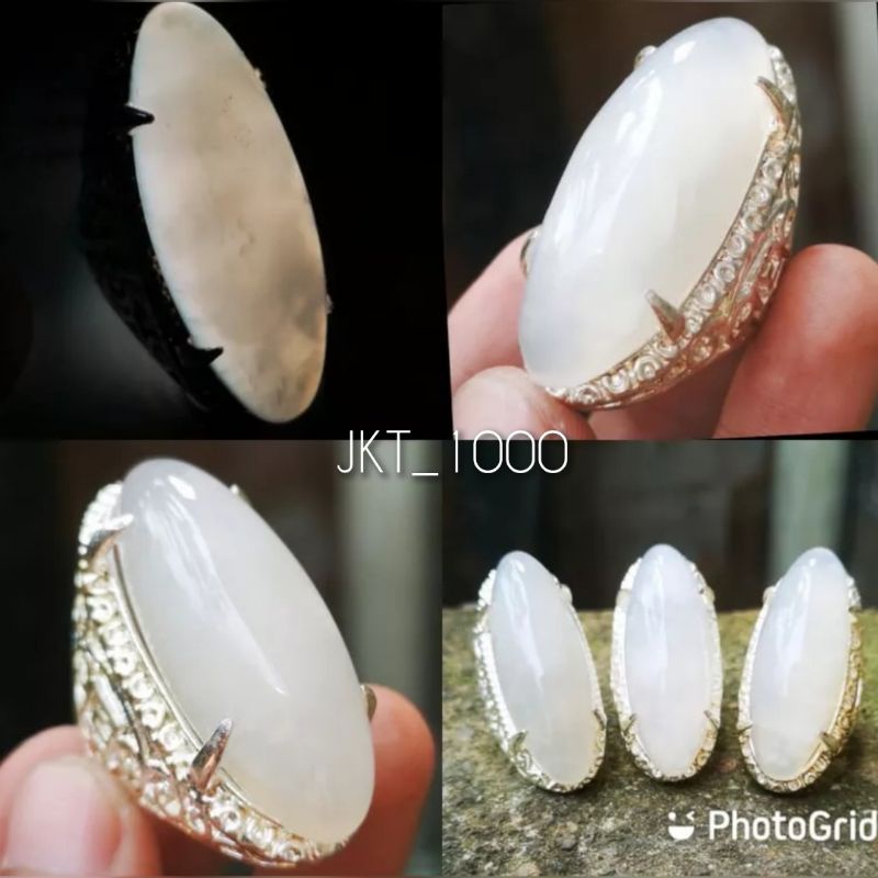 Cincin Batu Akik Pandan Serat Kapas Putih Kristal