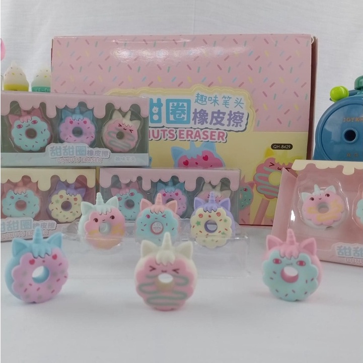 PENGHAPUS FANCY DONUT UNICORN 1 BOX ISI 3 PCS IMUT LUCU HARGA TERMURAH STIP ERASER HAPUSAN KARAKTER DESERT DONAT WARNA CANTIK KUALITAS TERJAMIN BISA GROSIR DAN COD