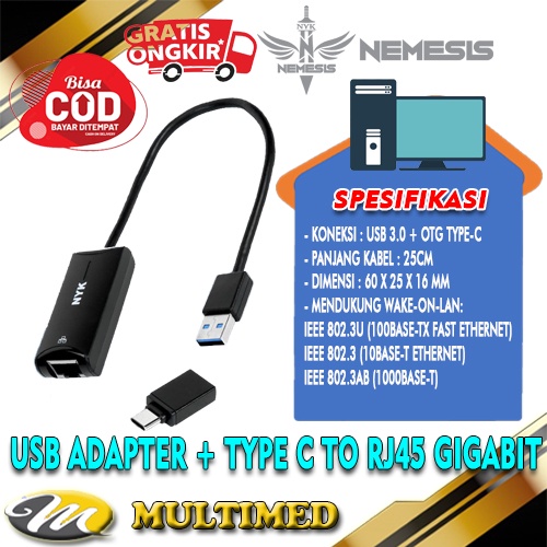 Kabel USB 3.0 Type C to LAN RJ45 Gigabit Fast Ethernet Network Port