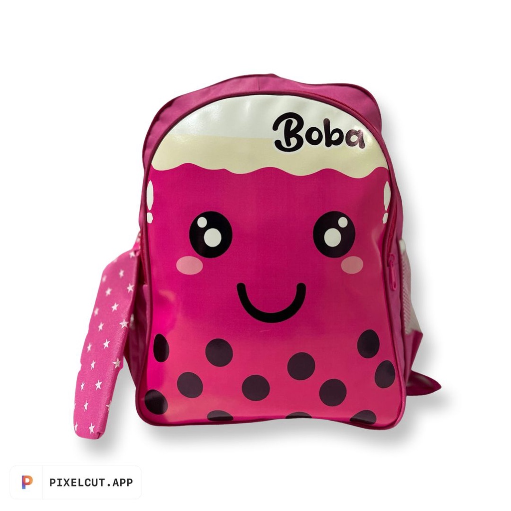 EMOEMO-Tas Boba-Tas Ransel Anak Sekolah Unisex Untuk TK dan SD Karakter Motif BOBA Fashion Trend Kekinian + FREE Tempat Pencil