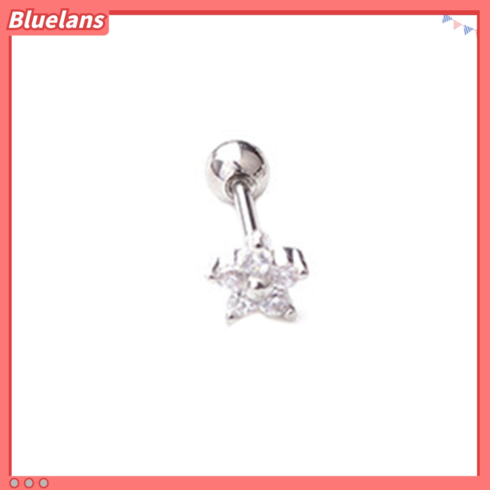 1pc Anting Stud Cubic Zirconia Inlaid Bentuk Bunga Bintang Bulan Untuk Wanita