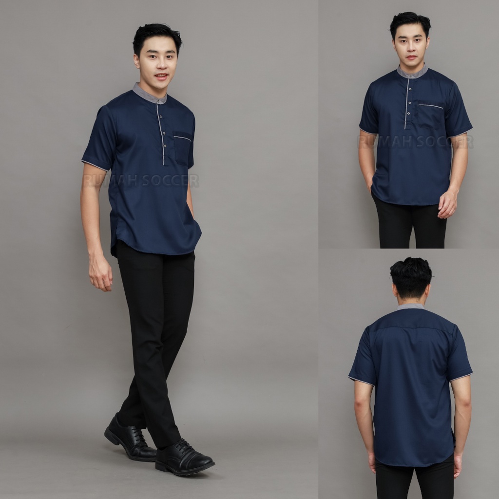 Baju Koko Pria Lengan Pendek Polos AKHTAR Bahan Katun Toyobo Adem Terbaru