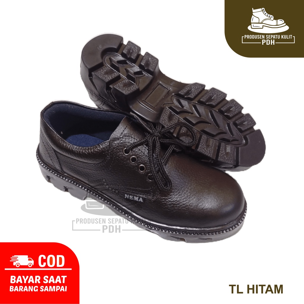 NOTIS - SEPATU SAFETY TALI SELOP SLIP ON KULIT ASLI SEPATU SAFETY PRIA WANITA UNISEX WORK SAFETY SHOES CEWEK SOL KARET SEPATU SEFTY PENDEK SEPATU SAFETY CEWEK