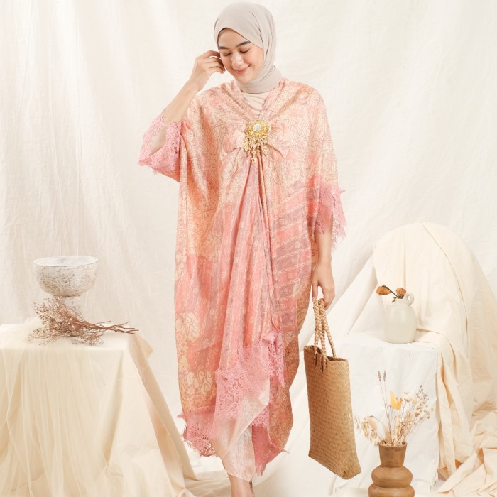 Cod kaftan batik viscose / kaftan jumbo - Merah Muda