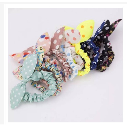 Ikat Rambut Ponytail Model Bunny Bahan Kain Karet Elastis Gaya Korea
