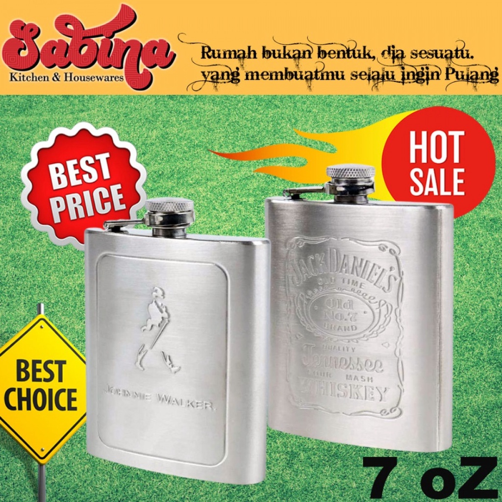 Botol Minuman Vintage Jadul Klasik Model Eropa Stainless Steel 7Oz